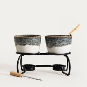 Set fondue 4 piese Lambi, Homla, 19x13 cm, ceramica/metal, multicolor imagine