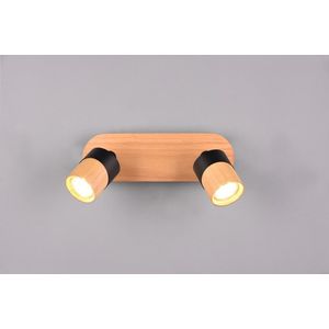 Plafoniera Aruni, TRIO, 28x9x15 cm, 10W, 2x GU10, lemn, natur/negru imagine