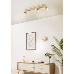 Plafoniera Aruni, TRIO, 48x9x15 cm, 10W, 3x GU10, lemn, natur/alb imagine