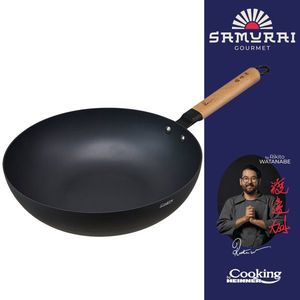 Tigaie Wok, Samurai Gourmet by Rikito Watanabe si Cooking by Heinner, 32x9 cm, aluminiu, negru/natur imagine