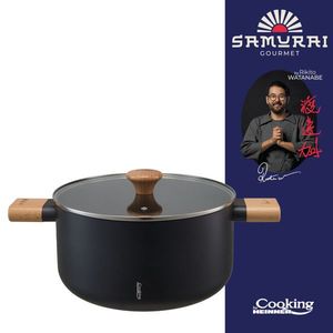 Oala cu capac, Samurai Gourmet by Rikito Watanabe si Cooking by Heinner, 24x12.5 cm, 5.3 L, aluminiu, negru/natur imagine