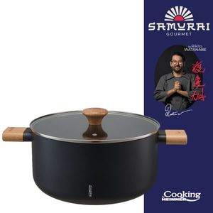 Oala cu capac, Samurai Gourmet by Rikito Watanabe si Cooking by Heinner, 28x14 cm, 7.8 L, aluminiu, negru/natur imagine