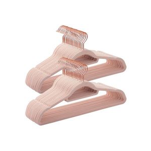 Set 50 umerase pentru haine acoperite cu catifea, Songmics, 43.5x22.5 cm, antialunecare, max 5 kg, roz imagine