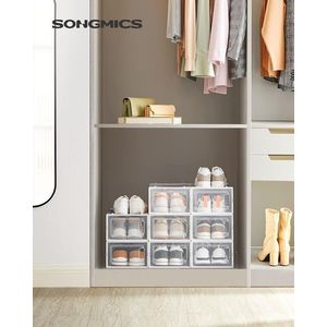 Set 8 cutii de pantofi, Songmics, 33.3x22x14 cm, polipropilena, transparent/alb imagine