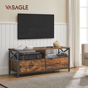 Comoda TV cu sertare, Vasagle, pana la 55 inch, 120x40x50 cm, PAL/otel, maro imagine