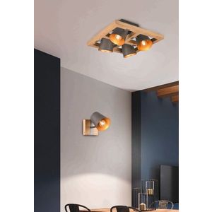 Plafoniera Bell, TRIO, 39x39x19.8 cm, 25W, 4x E14, metal, gri/natur imagine