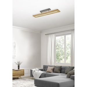 Plafoniera Brad, TRIO, 100x20x16.7 cm, 27W, 1x SMD LED, lemn, natur/gri imagine