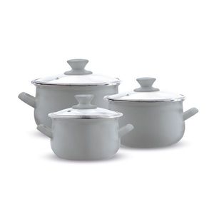Set oale emailate 6 piese, Emalia Olkusz, 14 cm/16 cm/18 cm, 1.25 L/2 L/2.8 L, otel/sticla, gri imagine