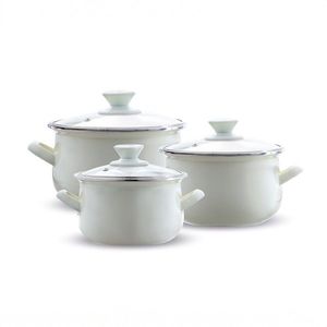 Set oale emailate 6 piese, Emalia Olkusz, 16 cm/18 cm/20 cm, 2 L/2.8 L/3.2 L, otel/sticla, crem imagine