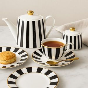 Set ceai / cafea 12 piese, Ribs, Ambition, 200 ml, portelan, alb/negru imagine