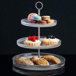 Suport prajituri cu 3 etaje Curly, Ambition, 19 cm/24 cm/29 cm, otel/sticla, argintiu/transparent imagine