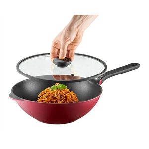 Tigaie Wok cu capac Noel, Ambition, 30 cm, aluminiu, visiniu/negru imagine