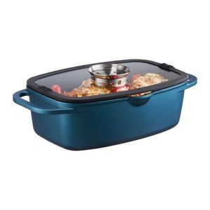 Tava cu capac Azzurro, Ambition, 32x21x11 cm, 6 L, aluminiu, albastru/negru imagine