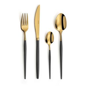 Set tacamuri 16 piese Soprano, Amefa, 4 persoane, inox 18/0, negru/auriu imagine