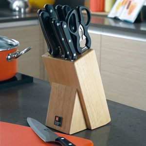 Set 10 cutite si suport Cucina, Richardson Sheffield, 12.5x18.5x36 cm, inox 13/0, negru/natur imagine