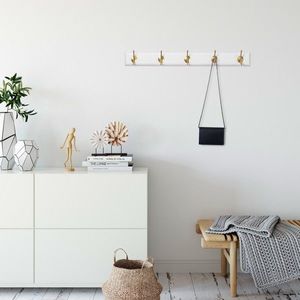 Cuier de perete din lemn, Daisetta, ASK-005, 65x7x8 cm, Lemn, Alb/Auriu imagine