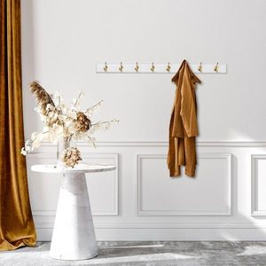 Cuier de perete din lemn, Daisetta, ASK-007, 100x7x8 cm, Lemn, Alb/Auriu imagine