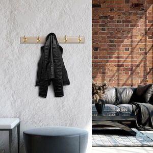 Cuier de perete din lemn, Daisetta, ASK-009, 65x7x8 cm, Lemn, Alb/Auriu imagine