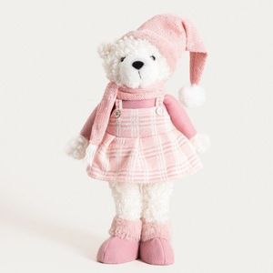 Decoratiune ursoaica Pulise, Homla, 32x15x48 cm, poliester/plastic, roz/alb imagine
