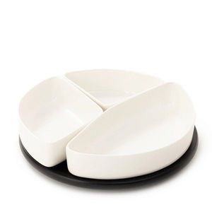 Set 3 boluri servire cu suport Felko, Homla, 24 cm, portelan/plastic, alb/negru imagine