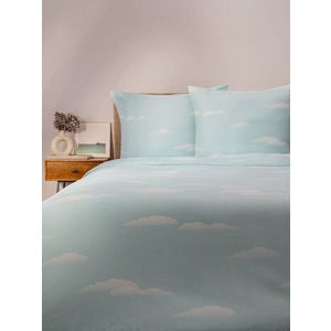 Lenjerie de pat dubla Skylight, Homla, 3 piese, 160x200 cm, microfibra din poliester, albastru/alb imagine