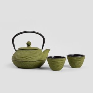 Set ceainic cu 2 cesti Modig, Homla, 800 ml, fonta, verde imagine