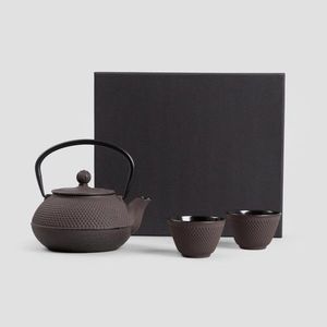 Set ceainic cu 2 cesti Modig, Homla, 800 ml, fonta, maro imagine