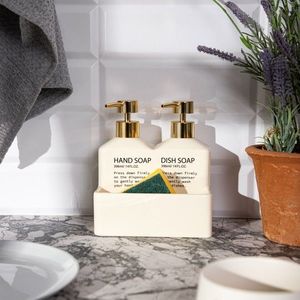 Set 2 dozatoare sapun/detergent lichid Ebro, Homla, 18x16 cm, ceramica, crem/auriu imagine