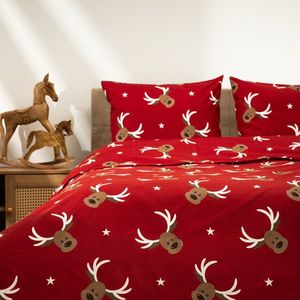 Lenjerie de pat dubla Reindeer, Homla, 3 piese, 160x200 cm, microfibra din poliester, rosu imagine