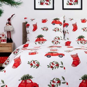 Lenjerie de pat dubla Idyllic, Homla, 3 piese, 160x200 cm, microfibra din poliester, alb/rosu imagine