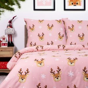 Lenjerie de pat dubla Iremi, Homla, 3 piese, 160x200 cm, microfibra din poliester, roz imagine