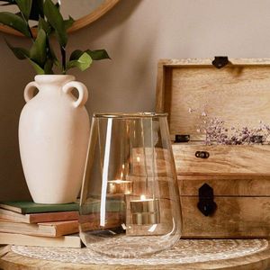 Suport pentru lumanare Galia, Homla, 15x20 cm, sticla/metal, transparent/auriu imagine