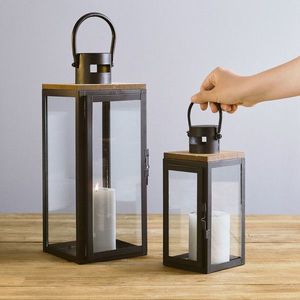 Felinar Hogen, Homla, 15x14x37 cm, metal/sticla, negru/transparent imagine