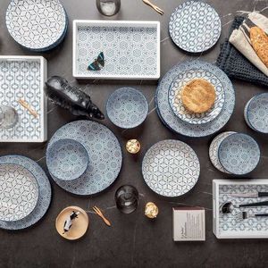 Serviciu de masa 18 piese, Metropolis Down Town, Tognana, portelan, alb/albastru imagine