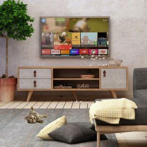 Comoda TV, Mod Design, Seva, 120x53x40 cm, PAL, Stejar / Alb imagine