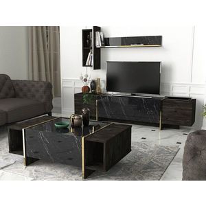 Set mobilier living, Dovelle, Veyron Set 1, PAL, Negru imagine