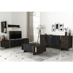 Set mobilier living, Dovelle, Veyron Set 2, PAL, Negru imagine