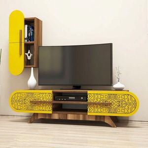 Comoda TV, Hommy Craft, Defne, 145x37x35 cm, PAL, Nuc / Galben imagine