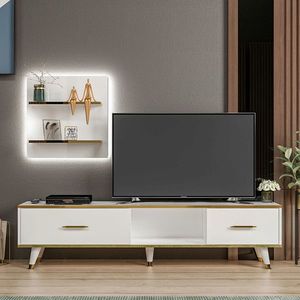 Comoda TV, Inarch, Aren, 180x43 cm, PAL, Alb/Auriu imagine