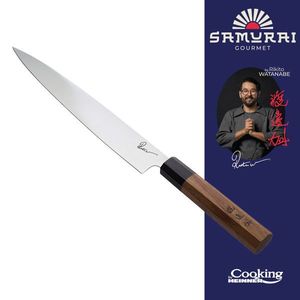 Cutit Sujihiki, Samurai Gourmet by Rikito Watanabe si Cooking by Heinner, 24 cm, inox/lemn, maro imagine