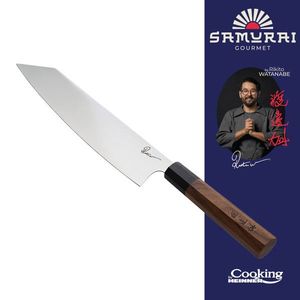 Cutit Gyuto, Samurai Gourmet by Rikito Watanabe si Cooking by Heinner, 23 cm, inox/lemn, maro imagine
