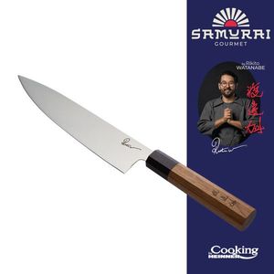 Cutitul bucatarului, Samurai Gourmet by Rikito Watanabe si Cooking by Heinner, 20 cm, inox/lemn, maro imagine