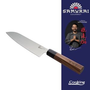 Cutit Santoku, Samurai Gourmet by Rikito Watanabe si Cooking by Heinner, 18 cm, inox/lemn, maro imagine