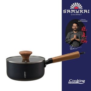 Oala cu capac Samurai Gourmet by Rikito Watanabe si Cooking by Heinner, 16x7 cm, 1.4 L, aluminiu, negru/natur imagine