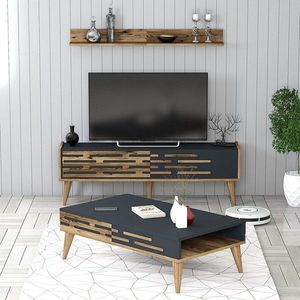 Set mobilier living, Hommy Craft, Valensiya 140, PAL, Nuc / Antracit imagine