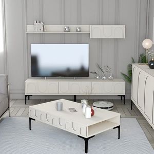 Set mobilier living, Hommy Craft, Lyon 3, PAL, Crem/Negru imagine