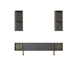 Comoda TV, Bexley, Gold Line, 180x30x48 cm, PAL, Antracit / Negru imagine