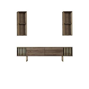 Comoda TV, Bexley, Gold Line, 180x30x48 cm, PAL, Nuc / Negru imagine