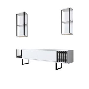 Set mobilier living, Bexley, Chrome Line Set, PAL, Alb/Negru imagine