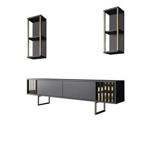 Set mobilier living, Bexley, Gold Line, PAL, Antracit / Aur imagine